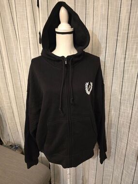 PINK Victoria's Secret Black Full-Zip Hoodie with White Laurel Emblem